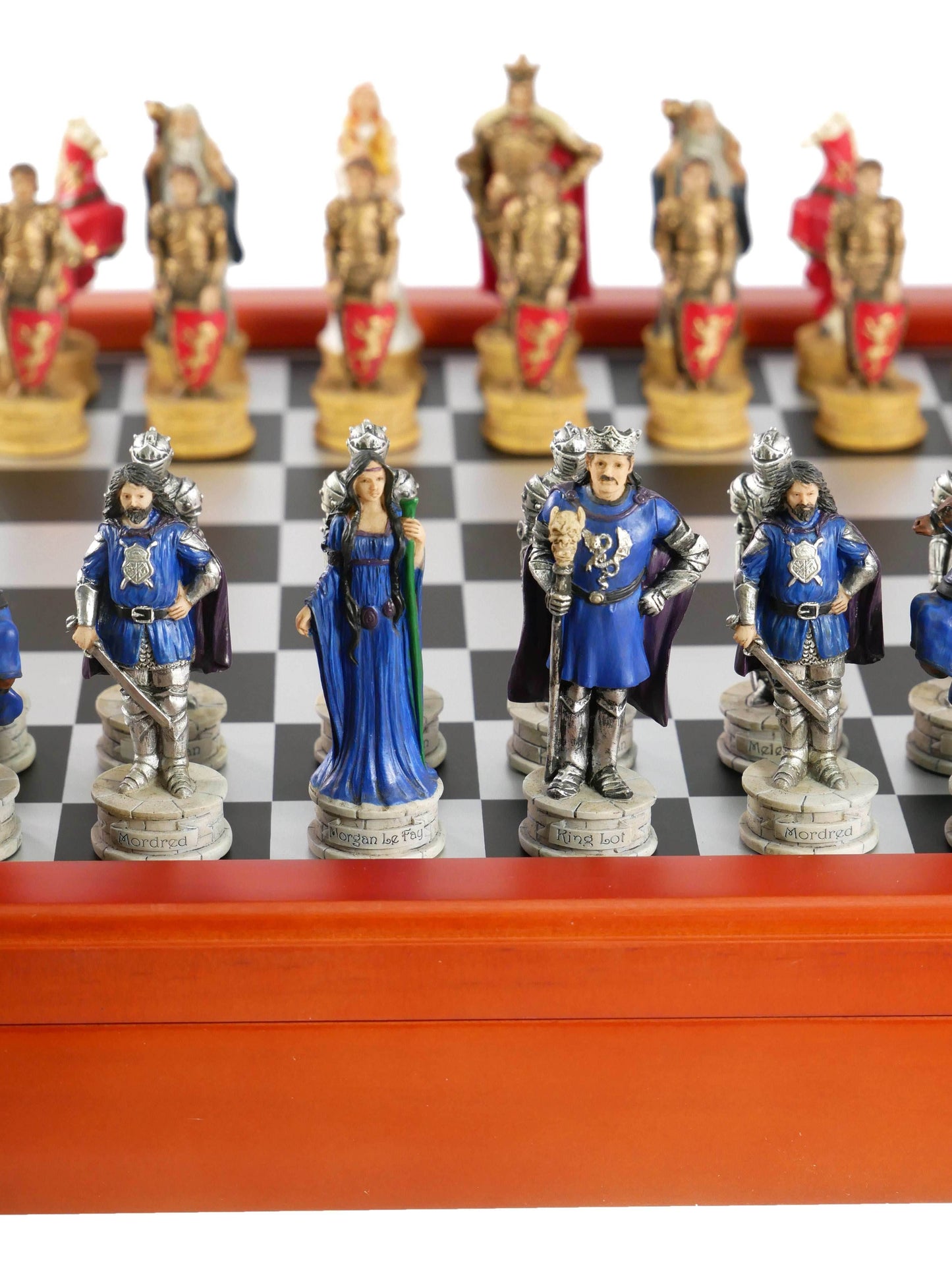 Chess Set - King Arthur Resin Chessmen on Cherry Chest - 
