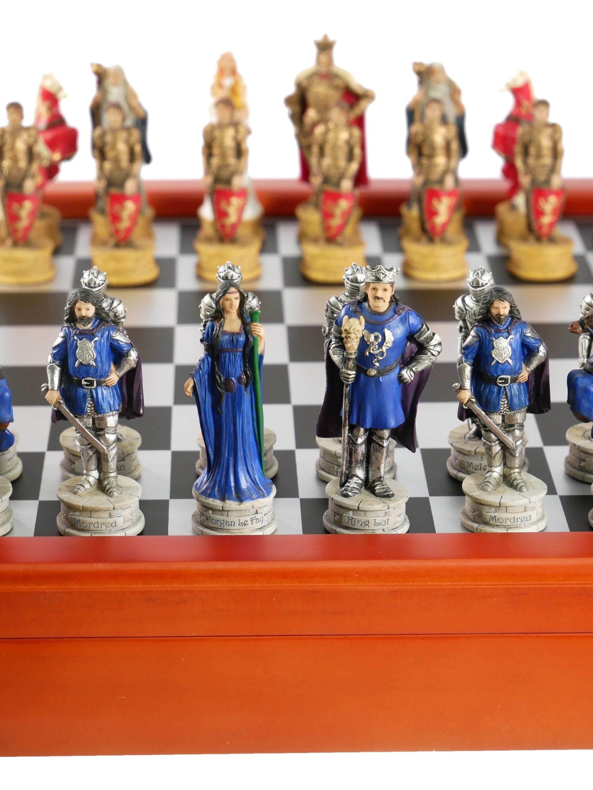 Chess Set - King Arthur Resin Chessmen on Cherry Chest - 