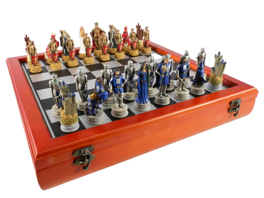 Chess Set - King Arthur Resin Chessmen on Cherry Chest - 