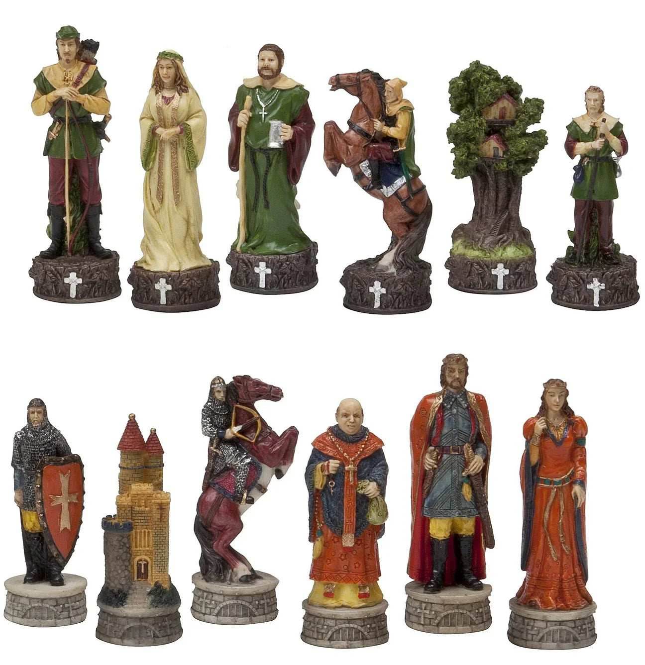 Chess Set -Robin Hood Resin Chessmen on Cherry Stained Chest - 
