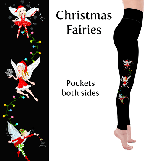 Christmas Fairies Handmade Leggings with Pockets - XXS-XS = Tween