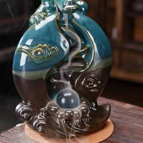 Dragon With Crystal Ball Large Waterfall Backflow Incense Burner - 