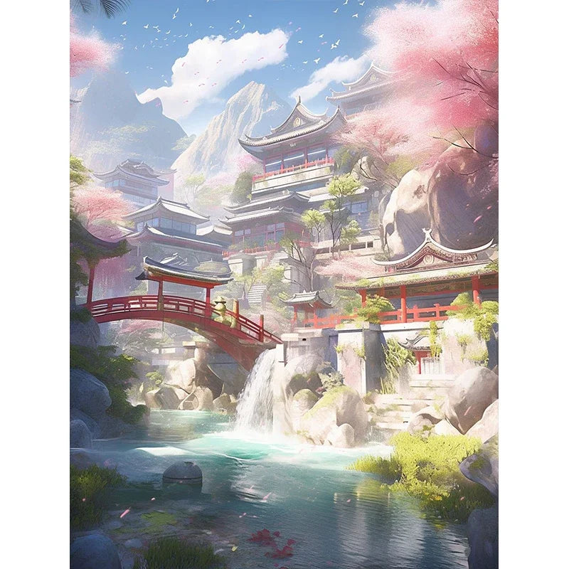 Chinese Style Castle Diamond Art Cross Stitch Kit 5D Diamond Painting Kit Living Room Corridor Home Decor Christmas Gift