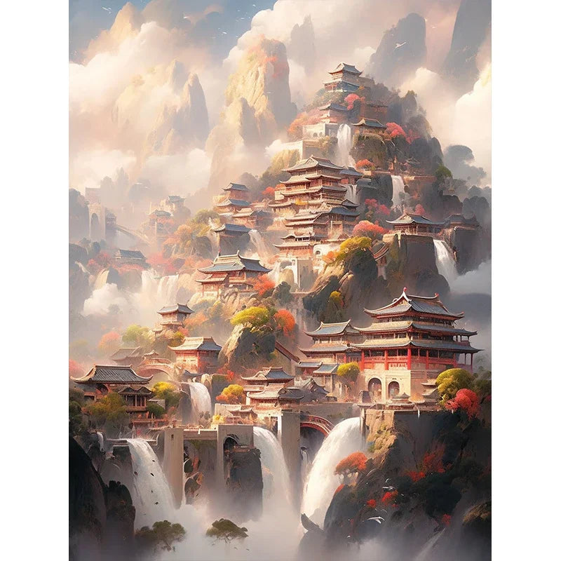 Chinese Style Castle Diamond Art Cross Stitch Kit 5D Diamond Painting Kit Living Room Corridor Home Decor Christmas Gift