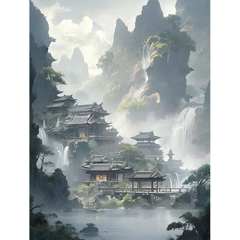 Chinese Style Castle Diamond Art Cross Stitch Kit 5D Diamond Painting Kit Living Room Corridor Home Decor Christmas Gift