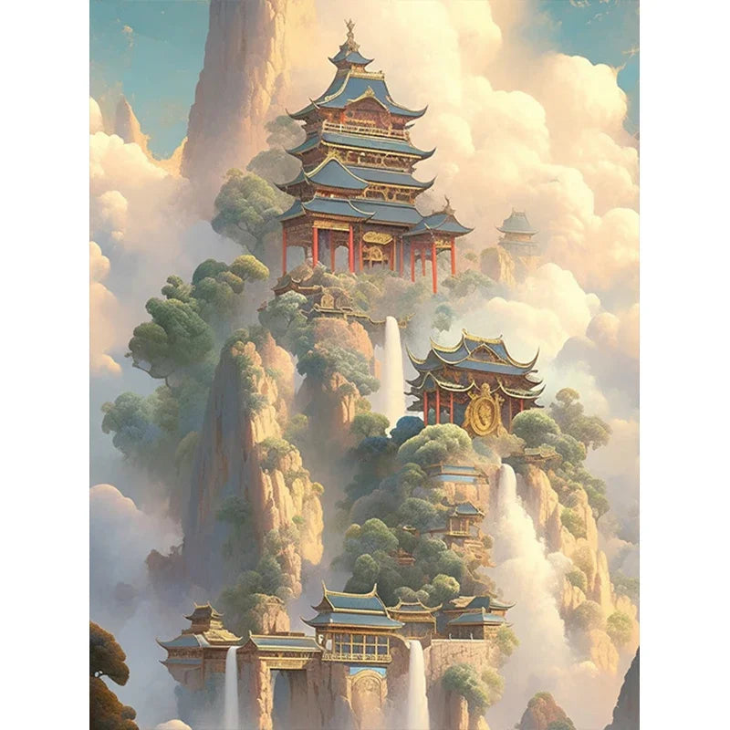 Chinese Style Castle Diamond Art Cross Stitch Kit 5D Diamond Painting Kit Living Room Corridor Home Decor Christmas Gift