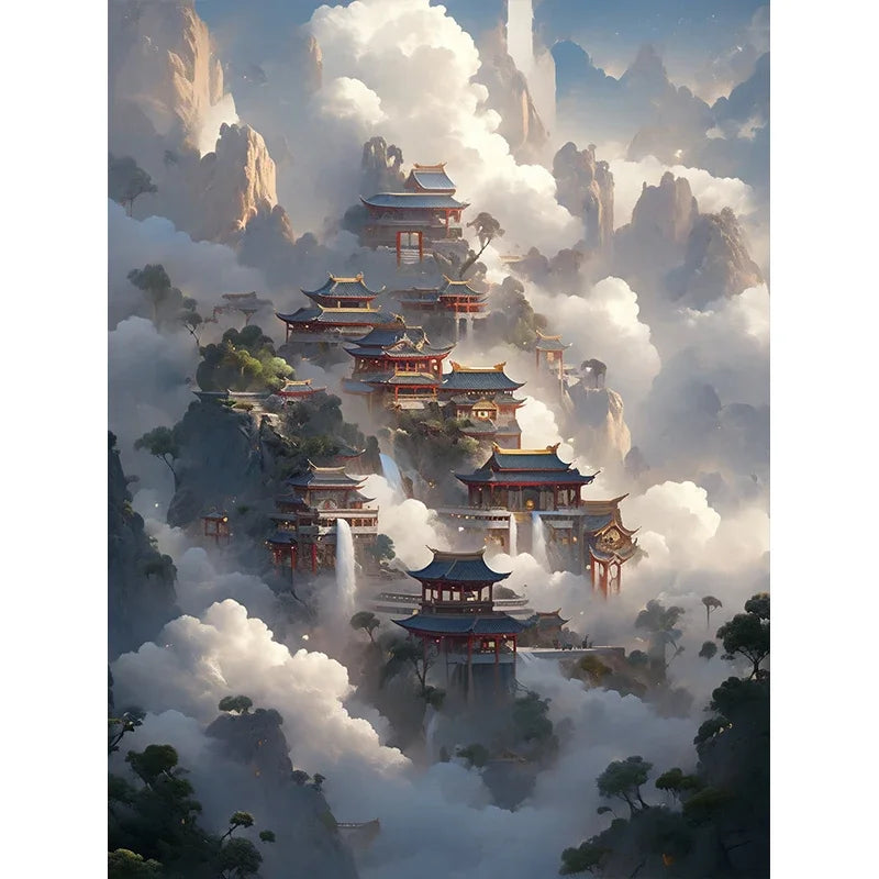 Chinese Style Castle Diamond Art Cross Stitch Kit 5D Diamond Painting Kit Living Room Corridor Home Decor Christmas Gift