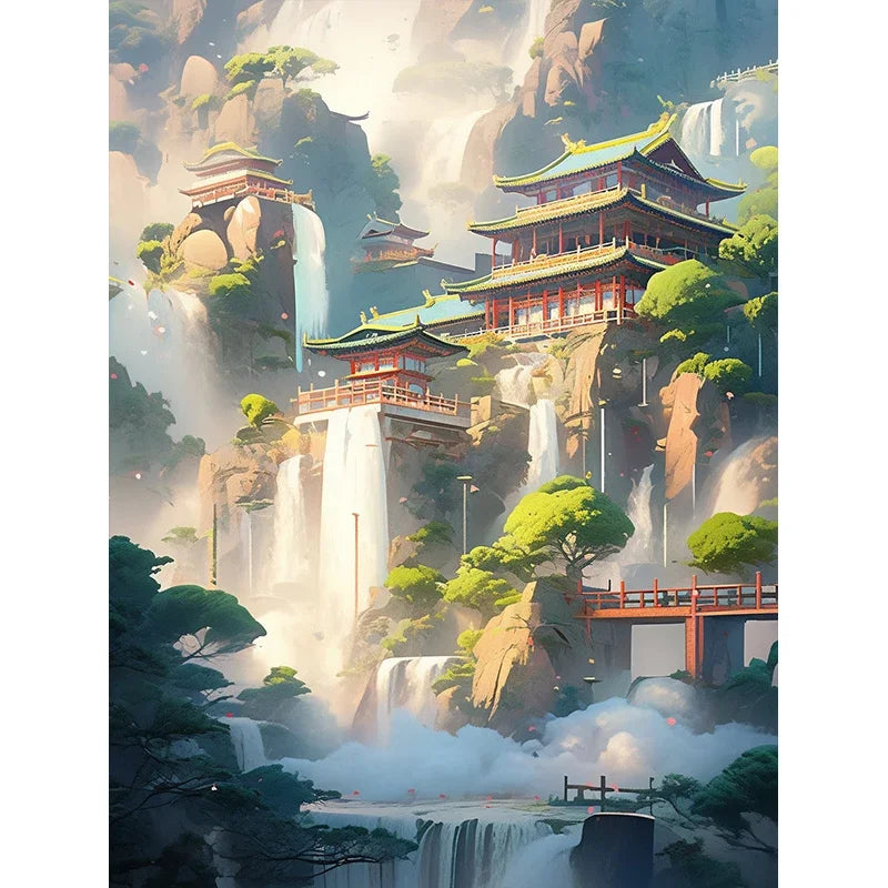 Chinese Style Castle Diamond Art Cross Stitch Kit 5D Diamond Painting Kit Living Room Corridor Home Decor Christmas Gift