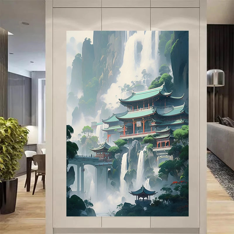 Chinese Style Castle Diamond Art Cross Stitch Kit 5D Diamond Painting Kit Living Room Corridor Home Decor Christmas Gift