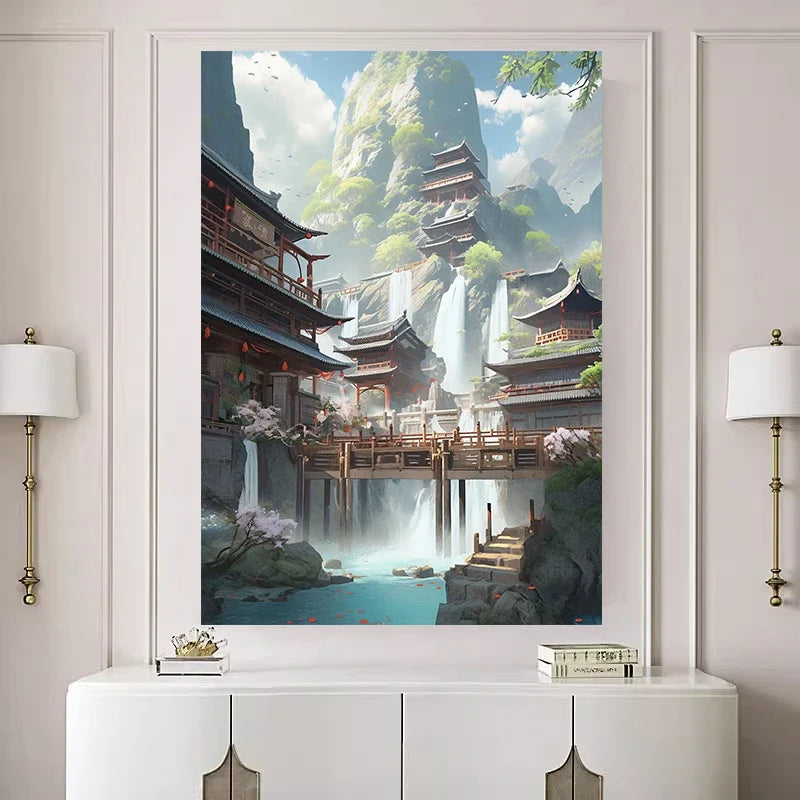 Chinese Style Castle Diamond Art Cross Stitch Kit 5D Diamond Painting Kit Living Room Corridor Home Decor Christmas Gift