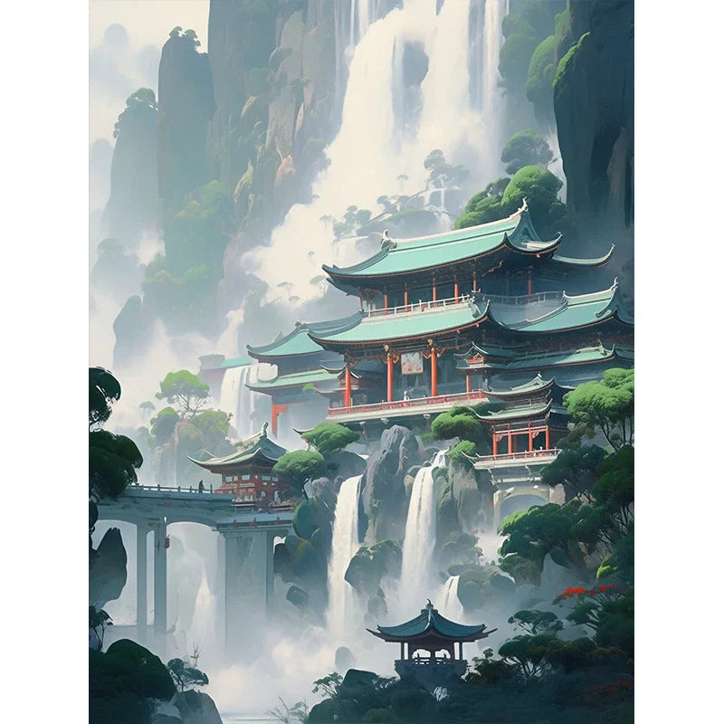 Chinese Style Castle Diamond Art Cross Stitch Kit 5D Diamond Painting Kit Living Room Corridor Home Decor Christmas Gift