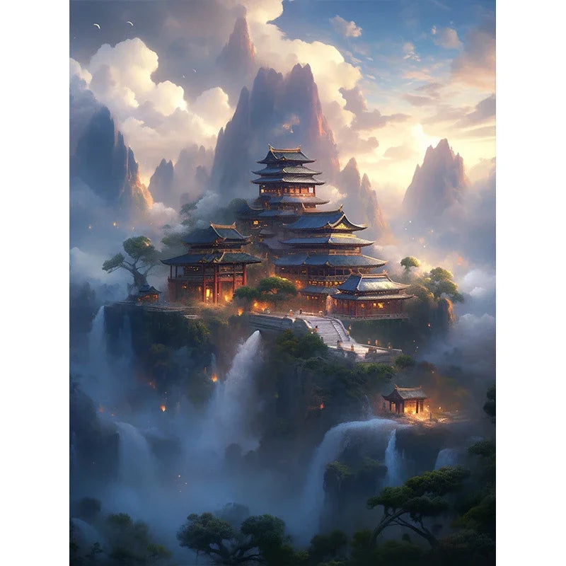 Chinese Style Castle Diamond Art Cross Stitch Kit 5D Diamond Painting Kit Living Room Corridor Home Decor Christmas Gift