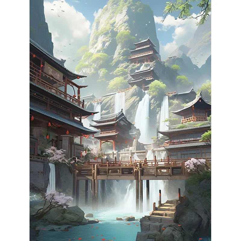 Chinese Style Castle Diamond Art Cross Stitch Kit 5D Diamond Painting Kit Living Room Corridor Home Decor Christmas Gift