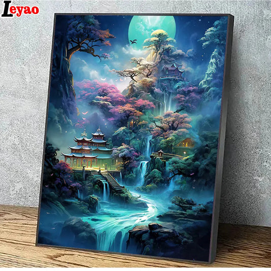 Chinese style Diamond Painting Collection Mountain and Waterfall Scenery Art 5d Diy Embroidery Mosaic Home Decor Cross Stitch