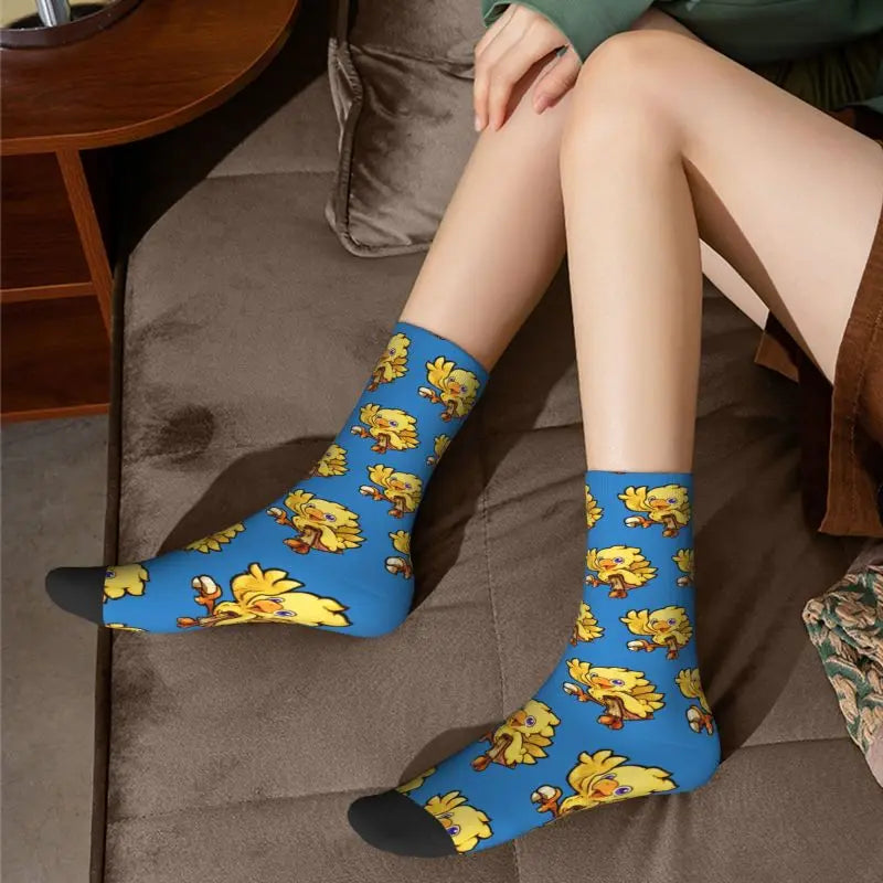 Chocobo Final Fantasy Dress Socks Men's Women's Warm Funny Novelty Crew Socks