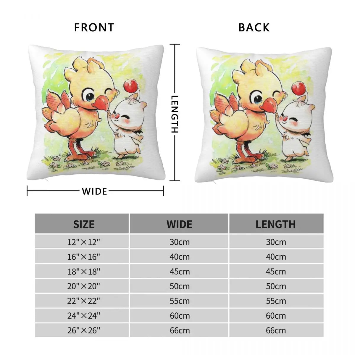 Chocobo Mog Final Fantasy Kawaii Square Pillowcase Polyester Linen Velvet Pattern Zip Decor Sofa Cushion Cover