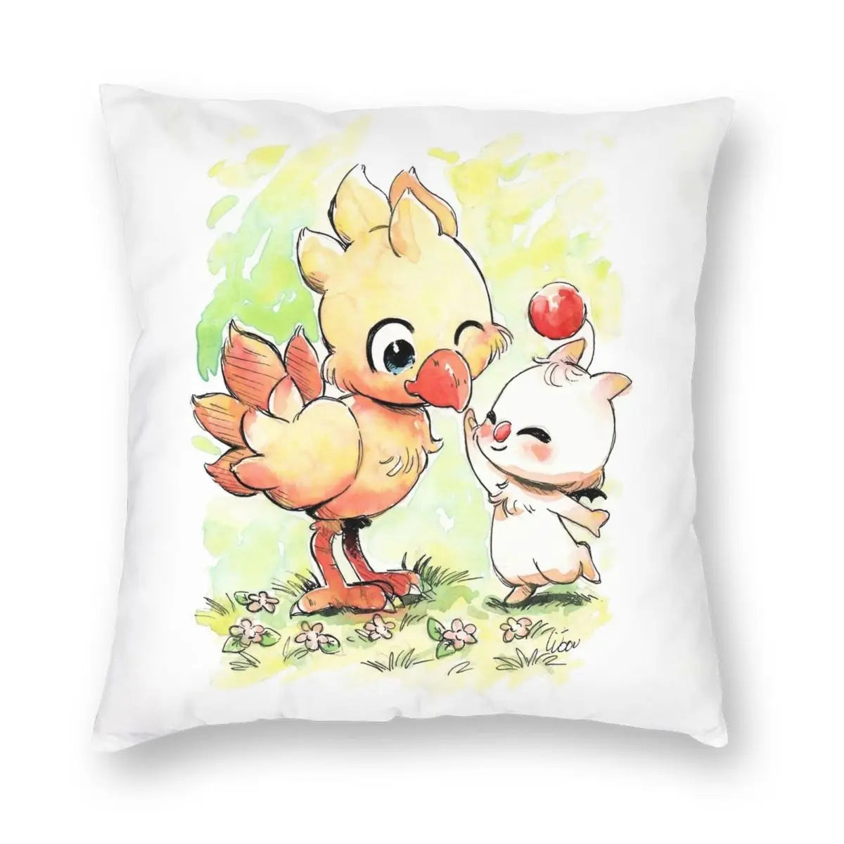 Chocobo Mog Final Fantasy Kawaii Square Pillowcase Polyester Linen Velvet Pattern Zip Decor Sofa Cushion Cover