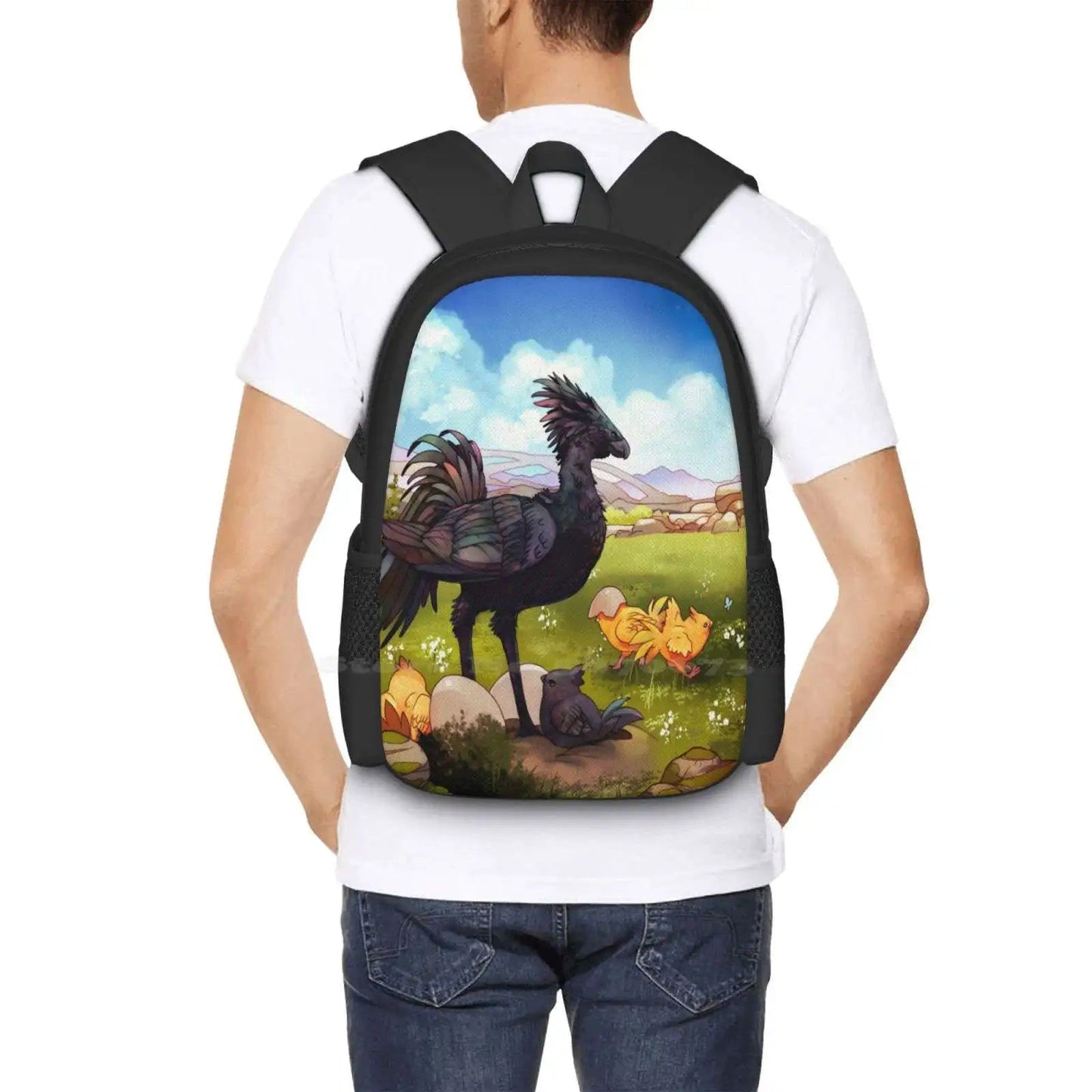 Chocobos Backpack For Student School Laptop Travel Bag Ffxv Landscape Final Fantasy 15 Black Chocobo Chocochick