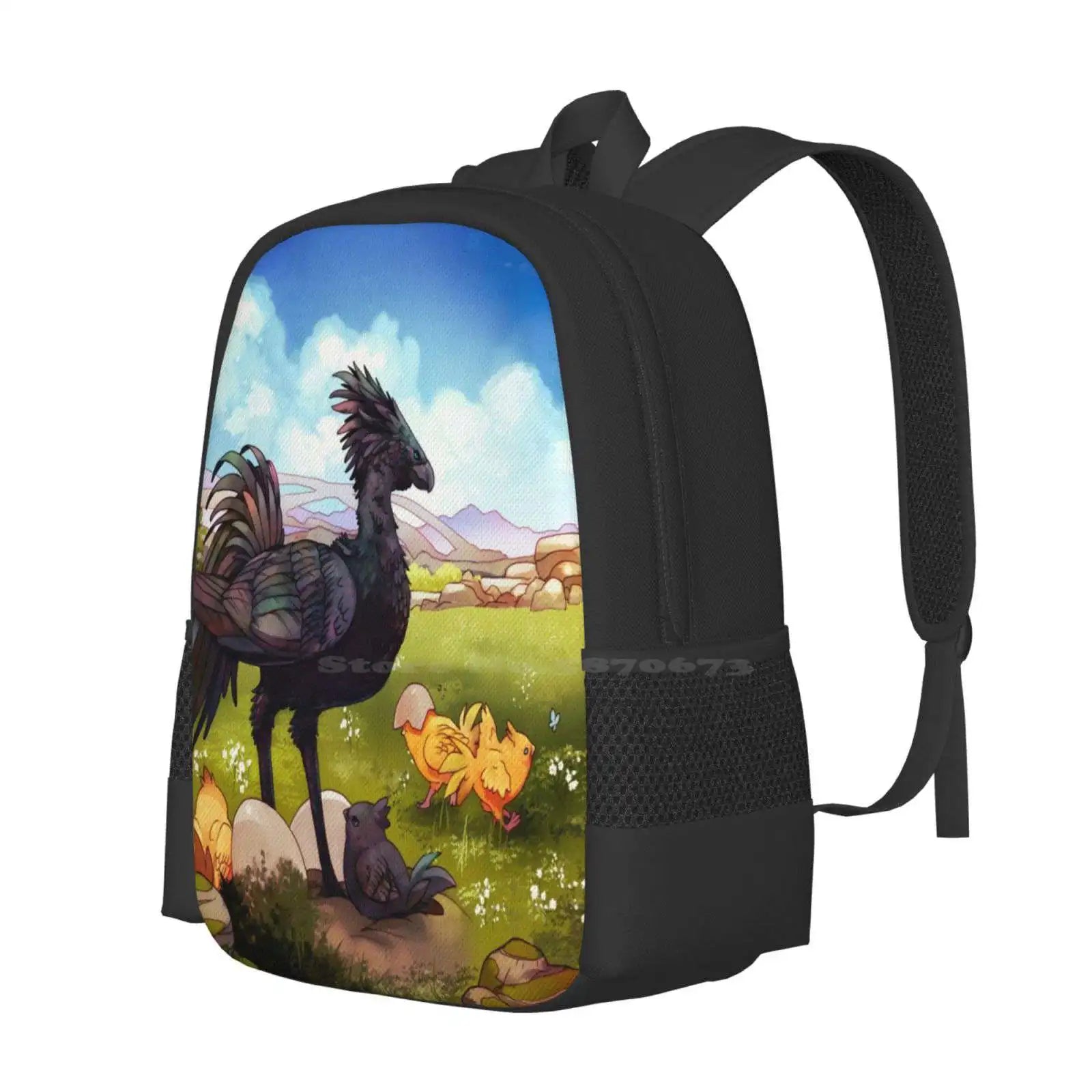 Chocobos Backpack For Student School Laptop Travel Bag Ffxv Landscape Final Fantasy 15 Black Chocobo Chocochick