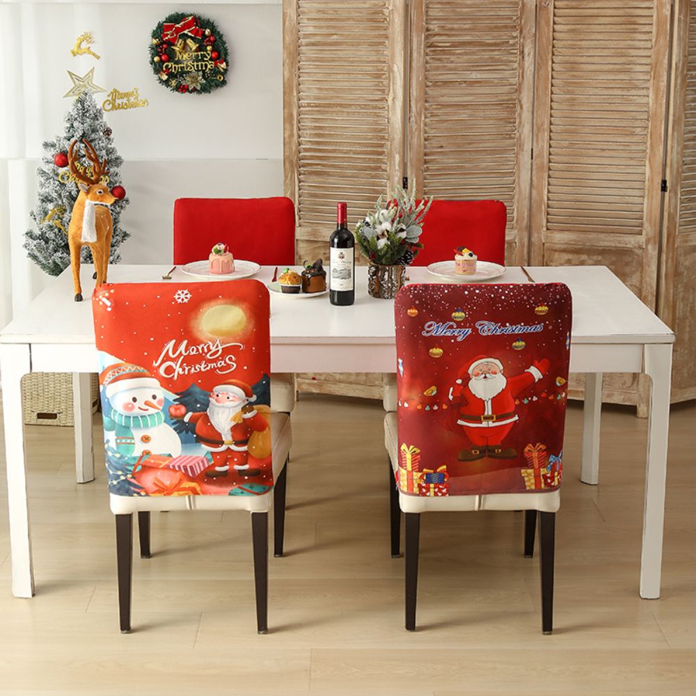 Christmas Chair Cover Festive Stretchable and Washable Slipcover for Dining Room Chairs