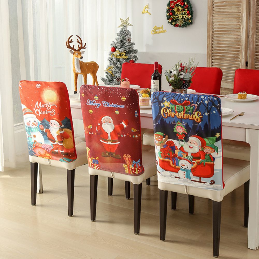 Christmas Chair Cover Festive Stretchable and Washable Slipcover for Dining Room Chairs