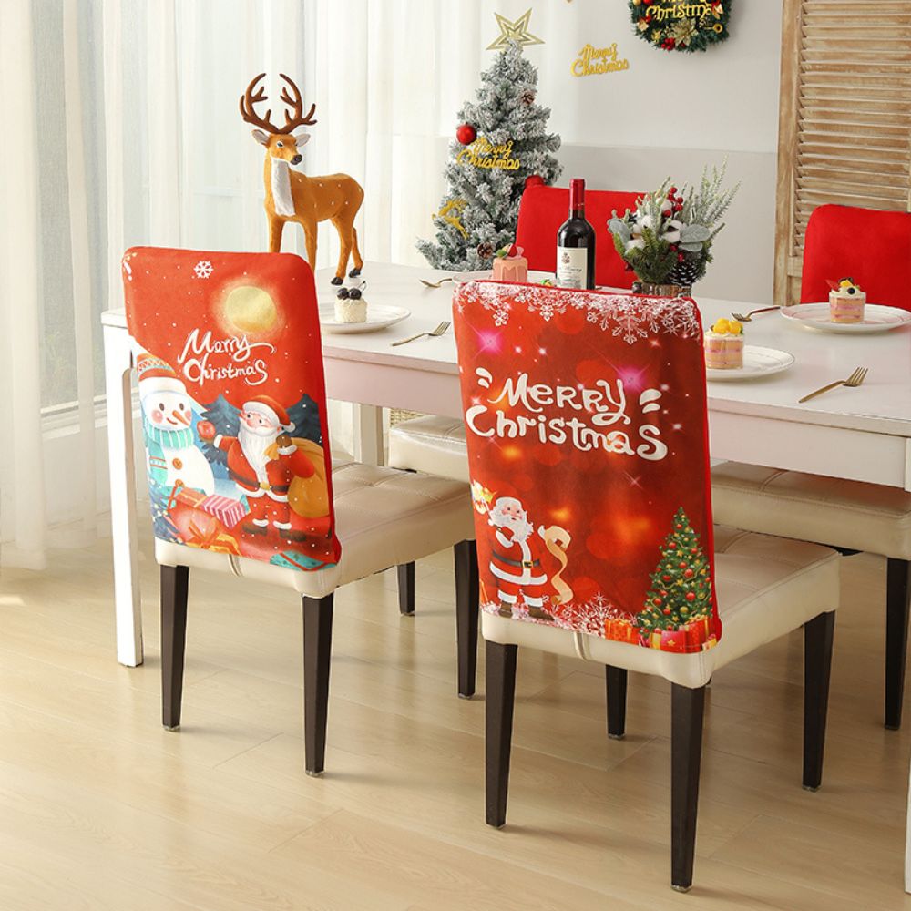 Christmas Chair Cover Festive Stretchable and Washable Slipcover for Dining Room Chairs