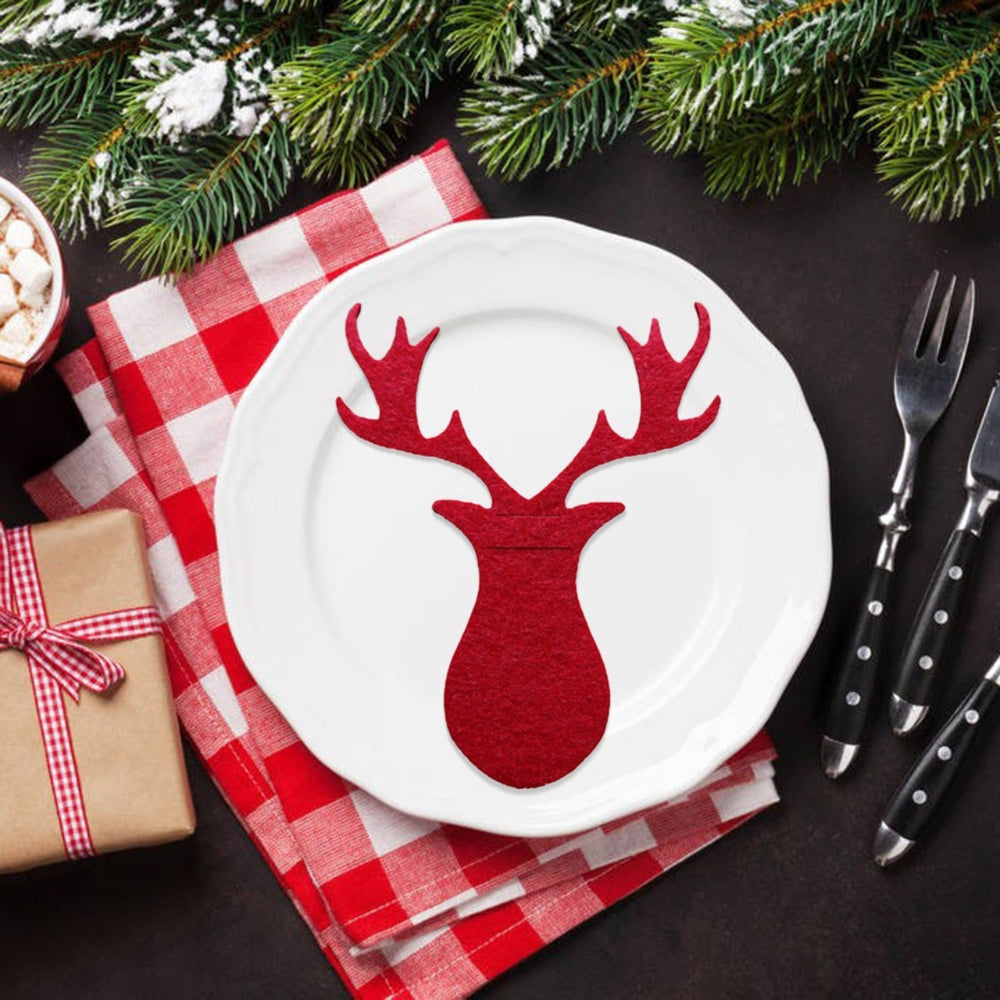 Christmas Cutlery Holder Knife and Fork Pocket Bag Cutlery Cover Star Tree Elk Table Decoration