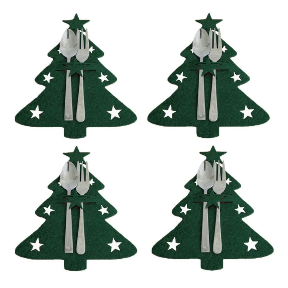 Christmas Cutlery Holder Knife and Fork Pocket Bag Cutlery Cover Star Tree Elk Table Decoration