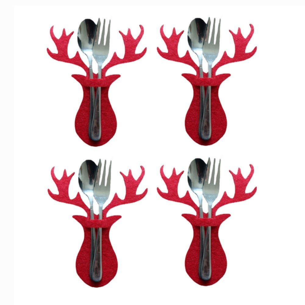 Christmas Cutlery Holder Knife and Fork Pocket Bag Cutlery Cover Star Tree Elk Table Decoration