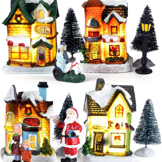 Christmas Ornaments Luminous House Small House Decoration Santa Claus Suit Gift Decorations for Home