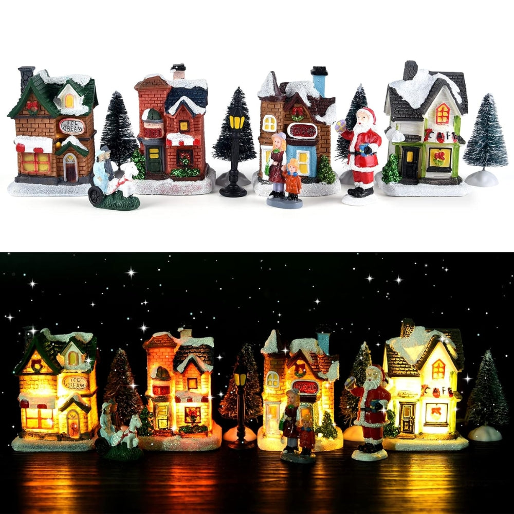 Christmas Ornaments Luminous House Small House Decoration Santa Claus Suit Gift Decorations for Home