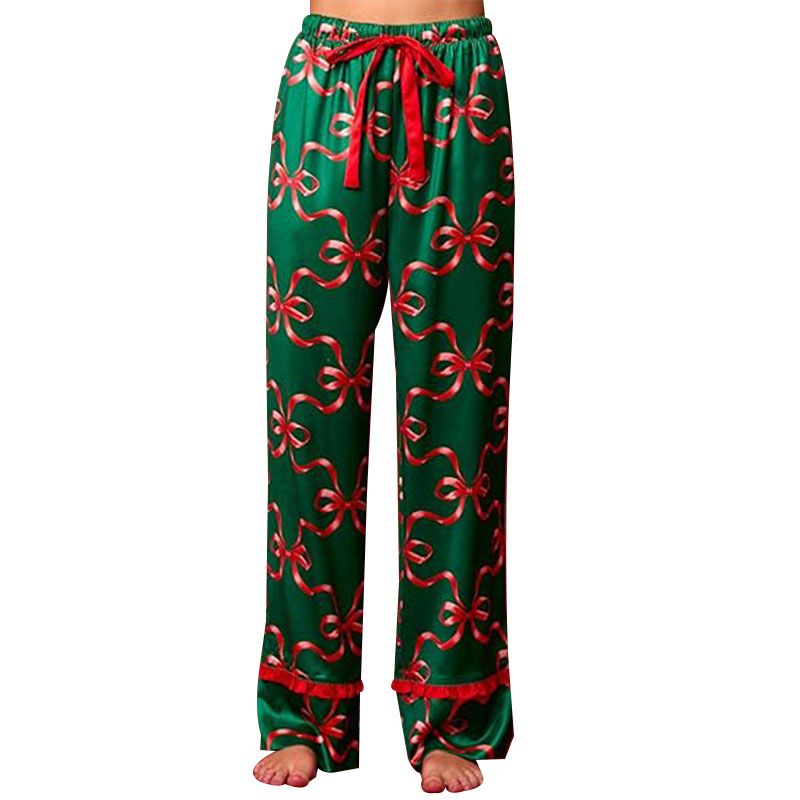 Christmas Pajamas for Women Bow Tie Long Sleeve Shirt Pants