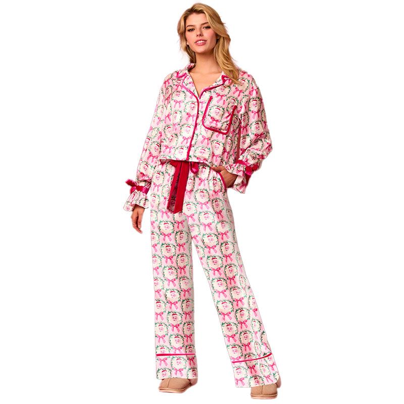 Christmas Pajamas for Women Bow Tie Long Sleeve Shirt Pants