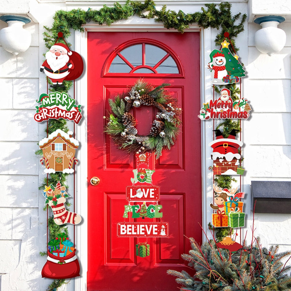 Christmas Porch Door Hanging Banner Christmas Paper Door Decorative Flags