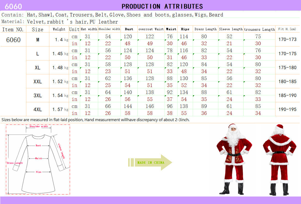 Christmas Santa Claus Costume Printed Christmas Suit