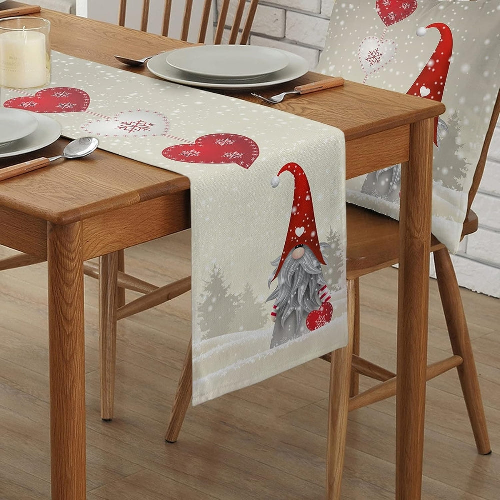 Christmas Snowflakes Gnome Linen Table Runners