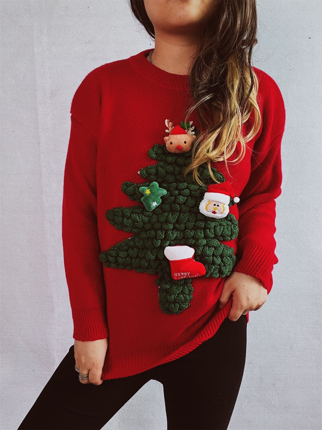 Christmas Tree Round Neck Long Sleeve Sweater