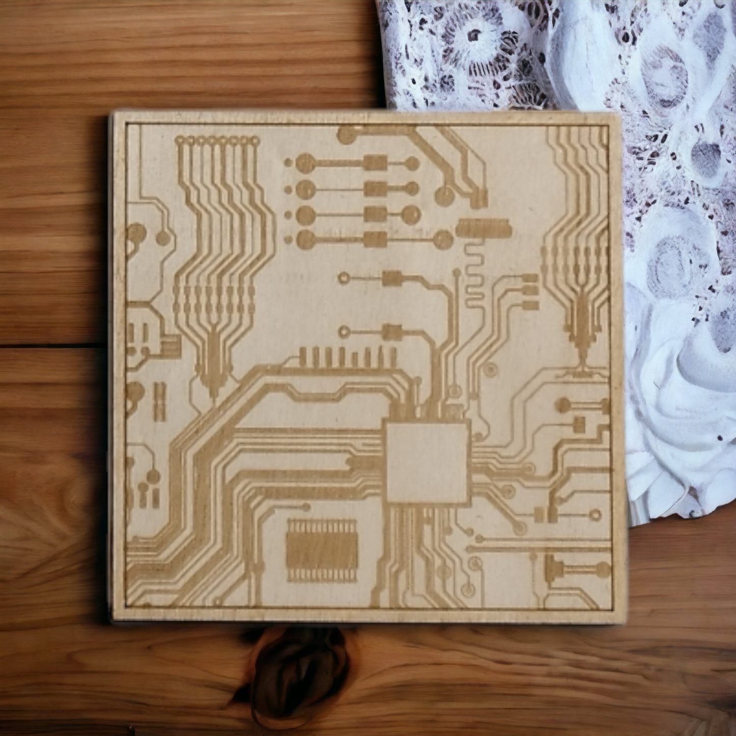 Circuit Board Wooden Coasters - Handmade Gift - Housewarming - Wood Kitchenware