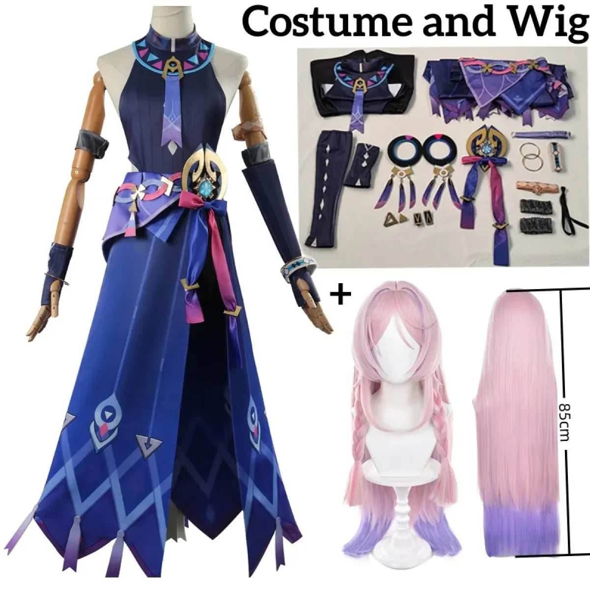 Genshin Citlali Cosplay Dress – Elegant Fantasy Outfit Set - Costume and Wig / S