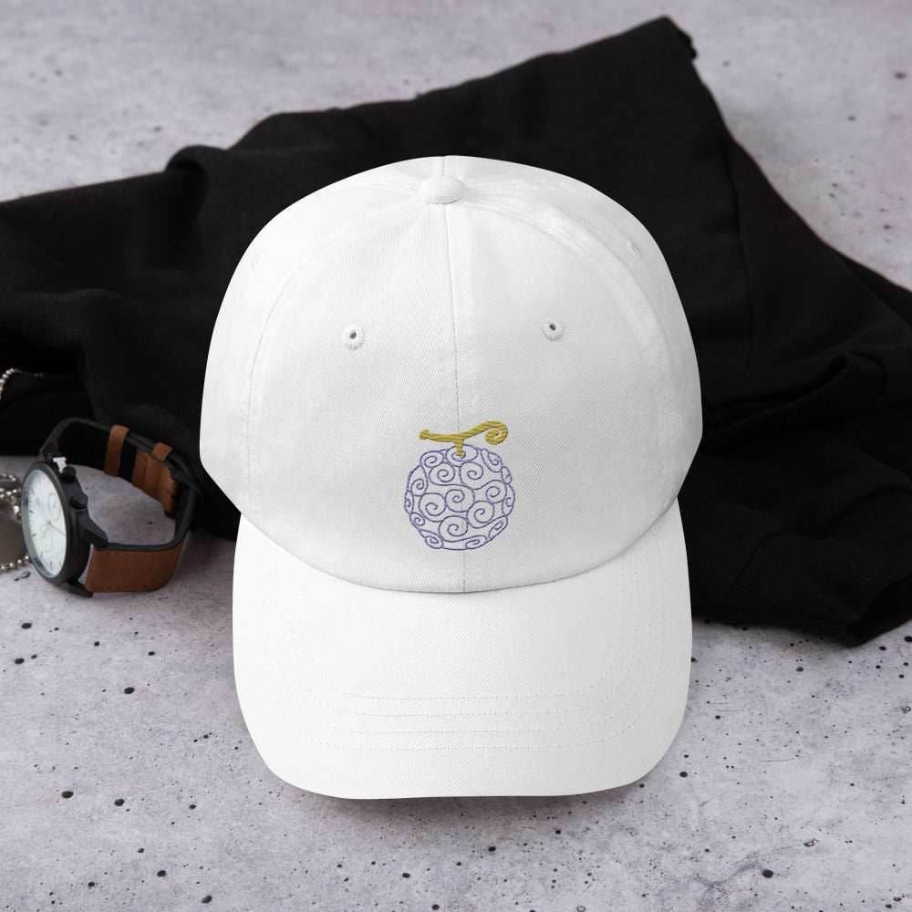 Gum Gum Devil Fruit Embroidered Dad Hat - White