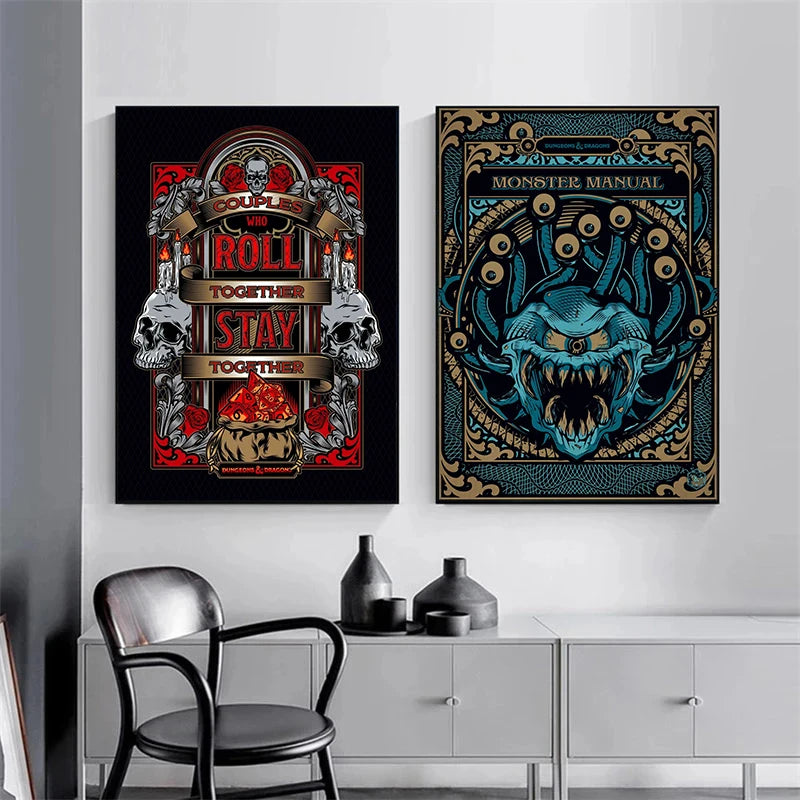 Classic Game Dungeons and Dragons Role Slogan Posters and Prints Canvas Printing Wall Art Picture for Living Room Playroom Decor