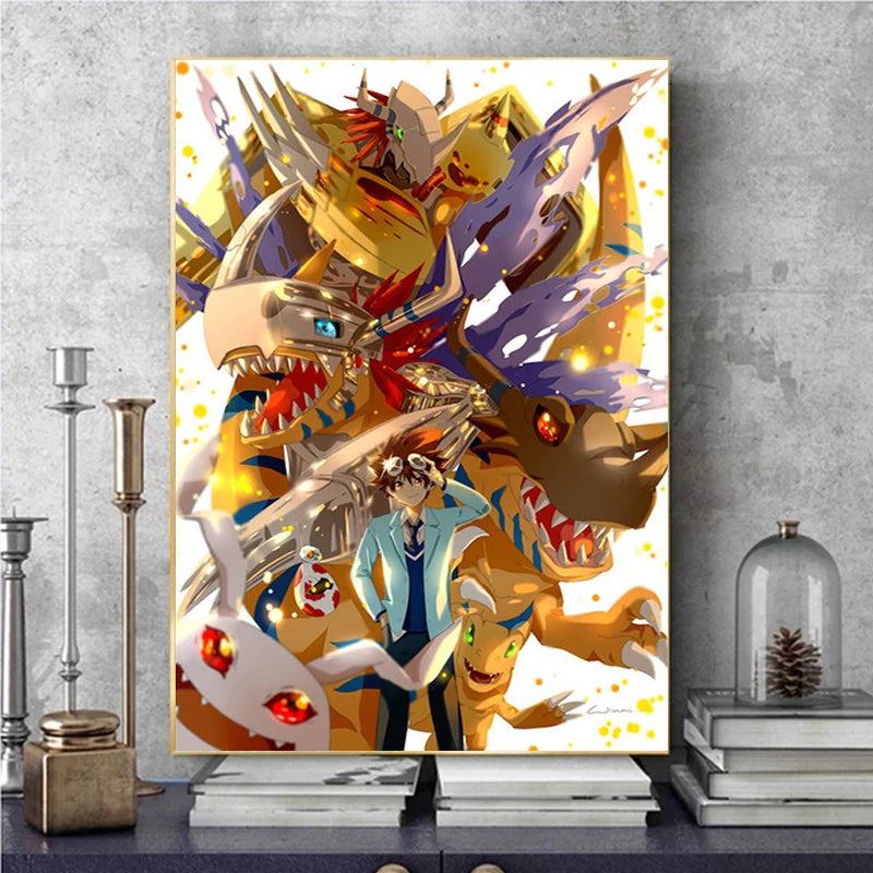 Classic Japanese Anime Digimon Adventure Canvas Painting Poster Print YagamiTaichi Agumon Pictures for Living Room Decor