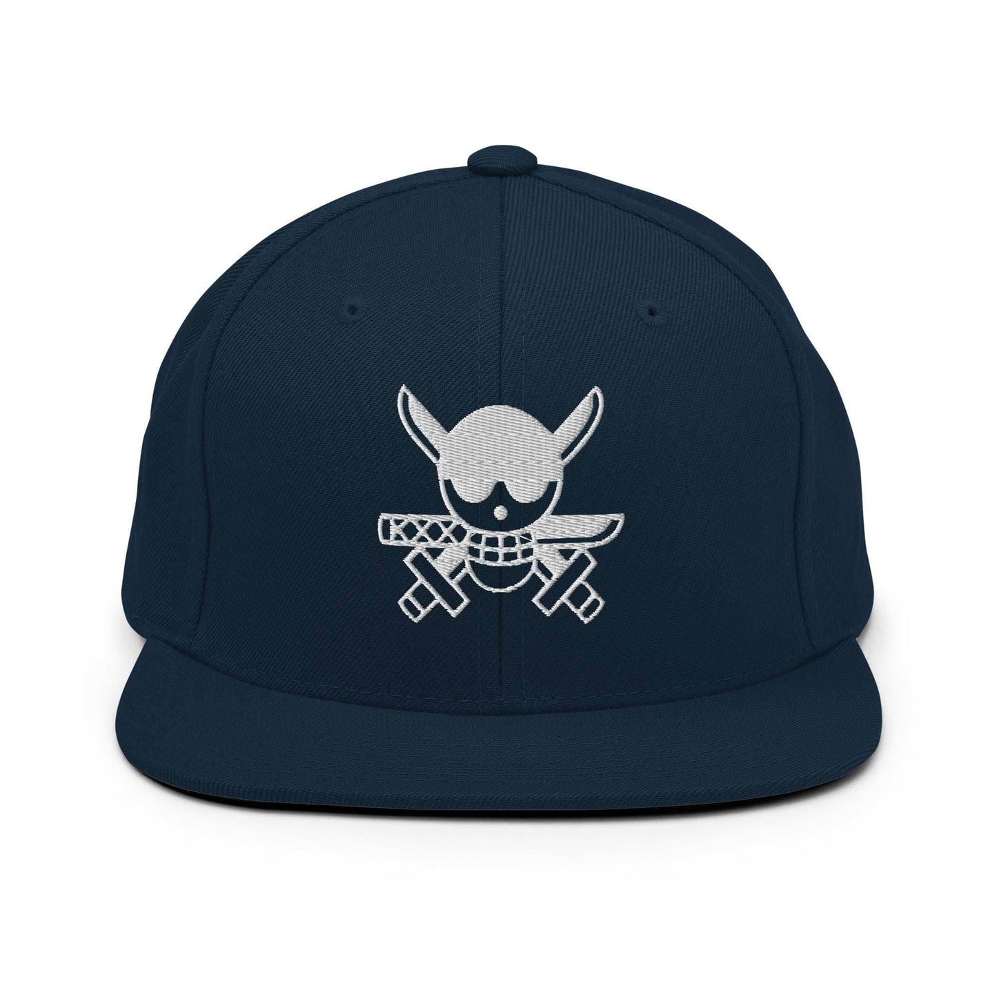 Zoro Jolly Roger Embroidered Unisex Anime Snap Back Hat - Navy