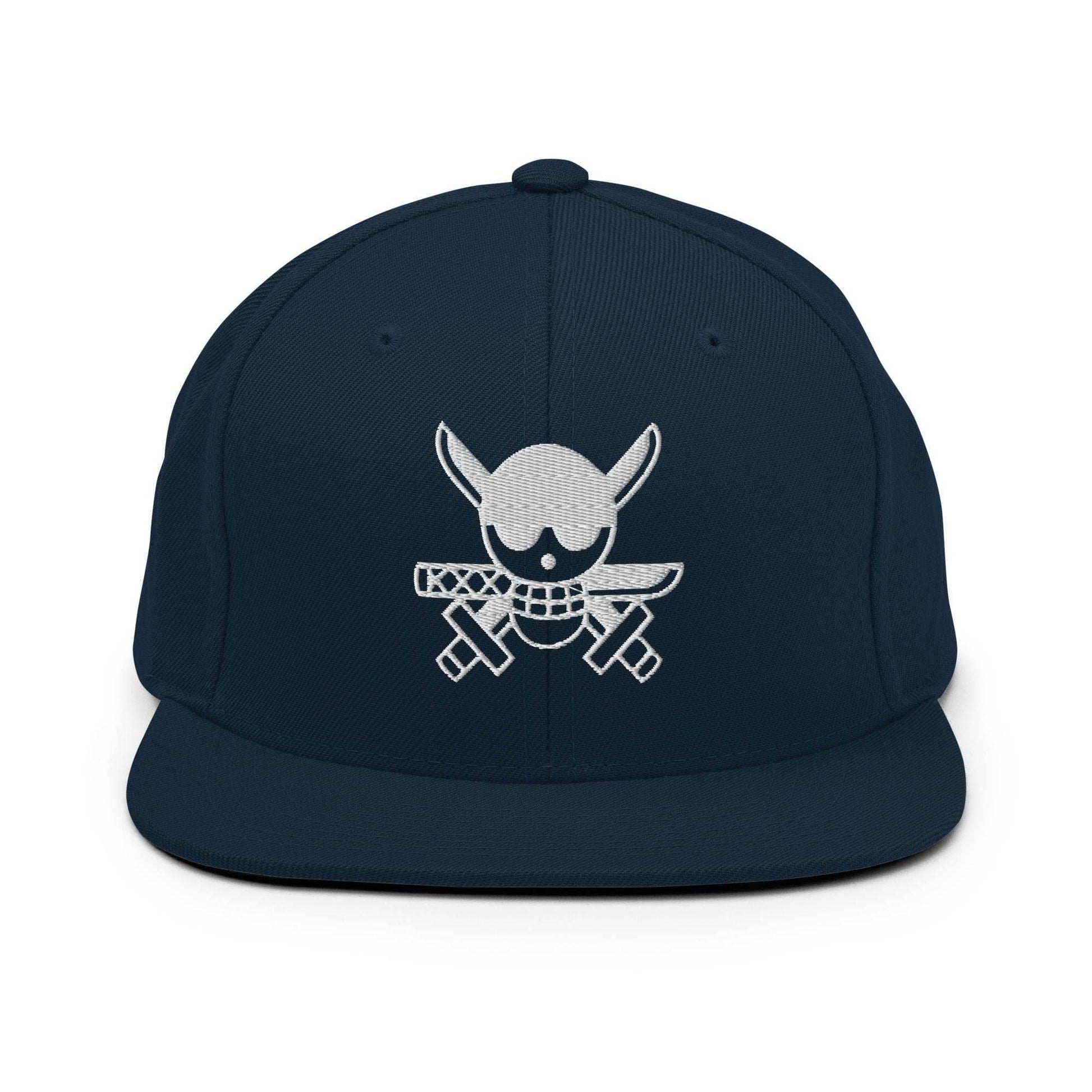 Zoro Jolly Roger Embroidered Unisex Anime Snap Back Hat - Navy