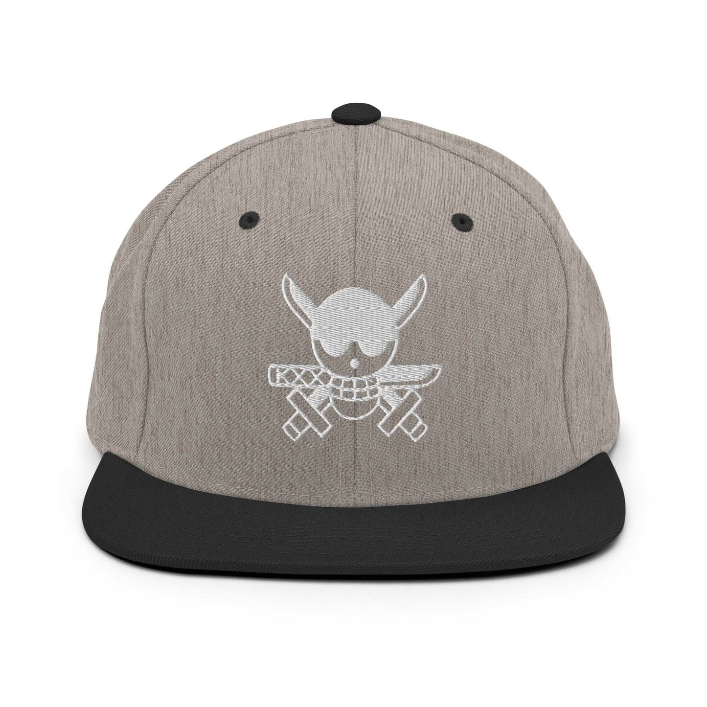 Zoro Jolly Roger Embroidered Unisex Anime Snap Back Hat - Heather/Black