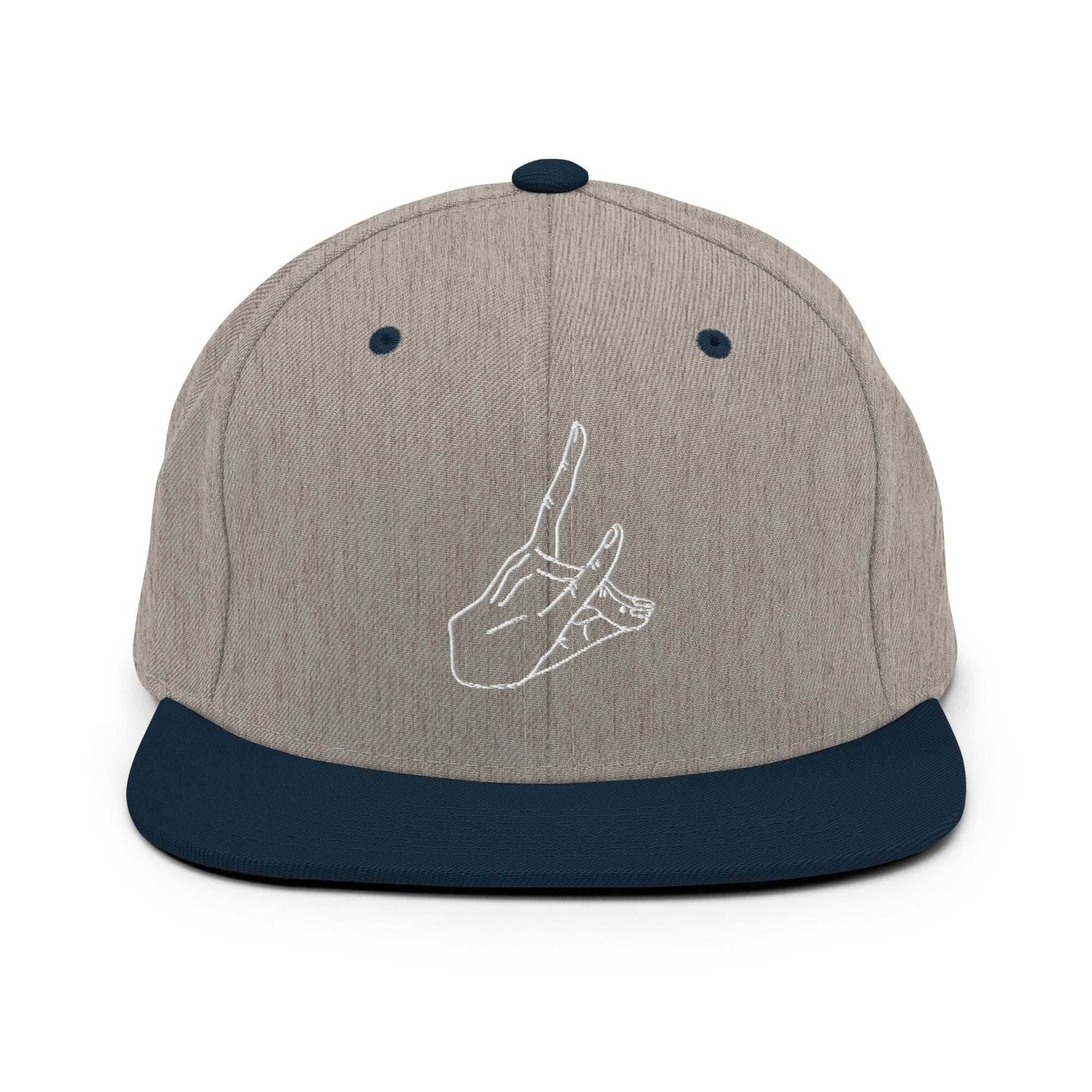 Fox Devil Embroidered Unisex Anime Snap Back Hat - Heather Grey/ Navy