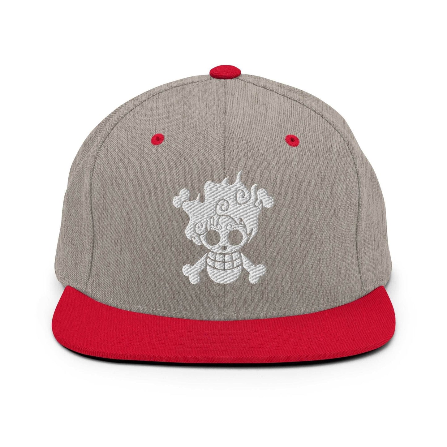Gear 5 Embroidered Unisex Anime Snap Back Hat - Heather Grey/ Red