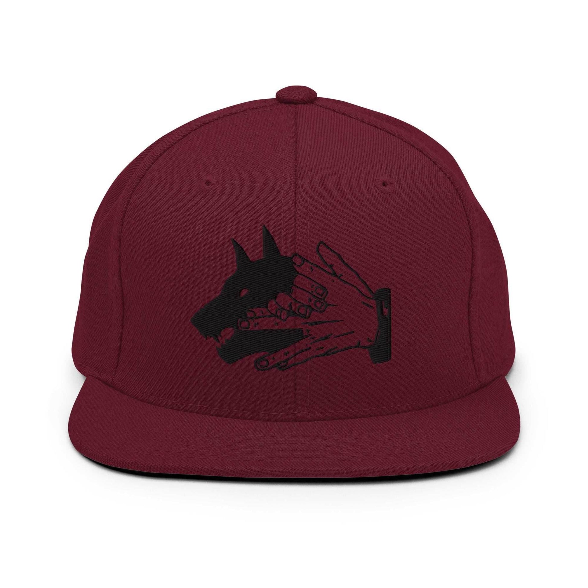 Demon Dog Embroidered Unisex Anime Snapback Hat - Maroon
