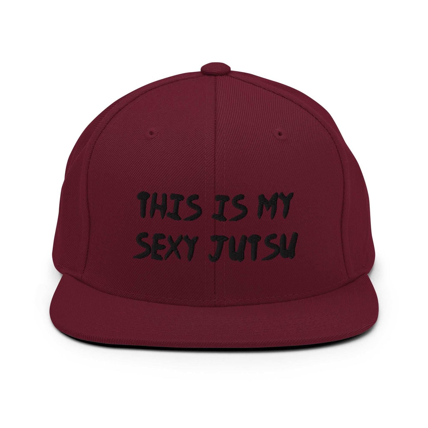 'This Is My Sexy Jutsu' Embrioidered Unisex Anime Snap Back Hat - Maroon