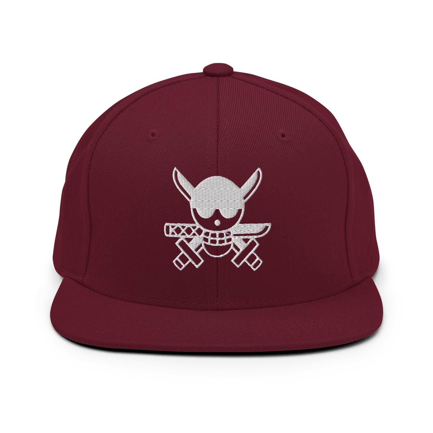 Zoro Jolly Roger Embroidered Unisex Anime Snap Back Hat - Maroon
